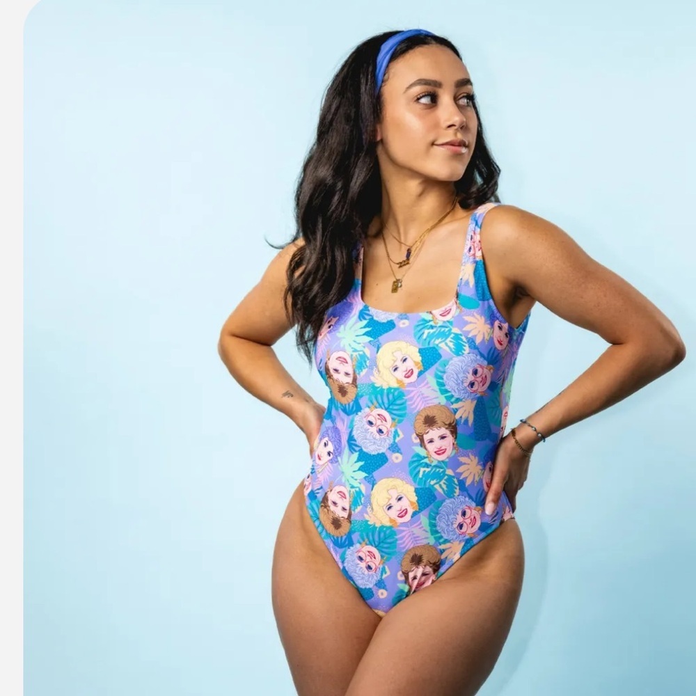 CAKEWORTHY NEW Golden Girls One Piece Swimsuit 80s Vintage Print Graphic